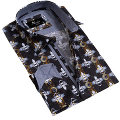 Black, Silver, Gold Medusa Head Mens Slim Fit Designer French Cuff Shirt - tailored Cotton Shirts for Work and Casual Wear