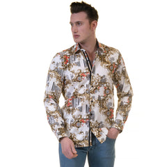 White Black Medusa Greek Key Mens Slim Fit Designer Dress Shirt - tailored Cotton Shirts for Work and Casual Wear