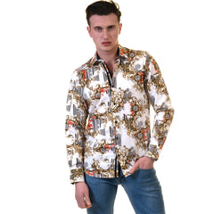 White Black Medusa Greek Key Mens Slim Fit Designer Dress Shirt - tailored Cotton Shirts for Work and Casual Wear