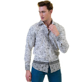 Grey and Black Doted Mens Slim Fit Designer Dress Shirt - tailored Cotton Shirts for Work and Casual Wear