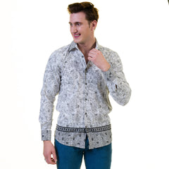 Grey and Black Doted Mens Slim Fit Designer Dress Shirt - tailored Cotton Shirts for Work and Casual Wear