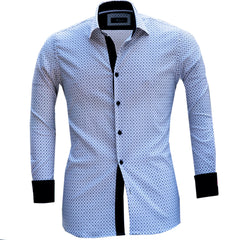 White with Black Dots Mens Slim Fit Designer Dress Shirt - Tailored Cotton Shirts For Work And Casual