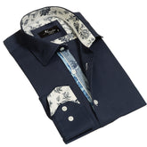 Rich Navy Blue Mens Slim Fit Designer Dress Shirt - Tailored Cotton Shirts For Work And Casual