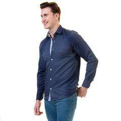 Rich Navy Blue Mens Slim Fit Designer Dress Shirt - Tailored Cotton Shirts For Work And Casual