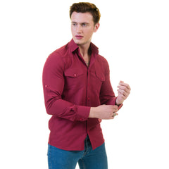 Dark Maroon Mens Slim Fit Designer Dress Shirt - tailored Cotton Shirts for Work and Casual Wear