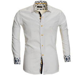 White Mens Slim Fit Designer Dress Shirt - Tailored Cotton Shirts For Work And Casual