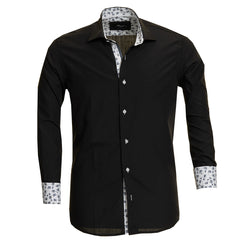 Black Mens Slim Fit Designer French Cuff Shirt - Tailored Cotton Shirts For Work And Casual
