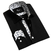 Black Mens Slim Fit Designer French Cuff Shirt - Tailored Cotton Shirts For Work And Casual