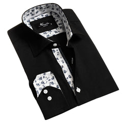 Black Mens Slim Fit Designer French Cuff Shirt - Tailored Cotton Shirts For Work And Casual