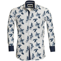 White Paisley Mens Slim Fit Designer Dress Shirt - Tailored Cotton Shirts For Work And Casual