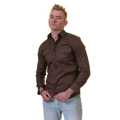 Dark Brown Mens Slim Fit Designer Dress Shirt - tailored Cotton Shirts for Work and Casual Wear