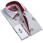 Grey Floral Mens Slim Fit Designer Dress Shirt - tailored Cotton Shirts for Work and Casual Wear - Amedeo Exclusive