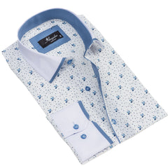 White & Light Blue Mens Slim Fit Designer Dress Shirt - tailored Cotton Shirts for Work and Casual - Amedeo Exclusive