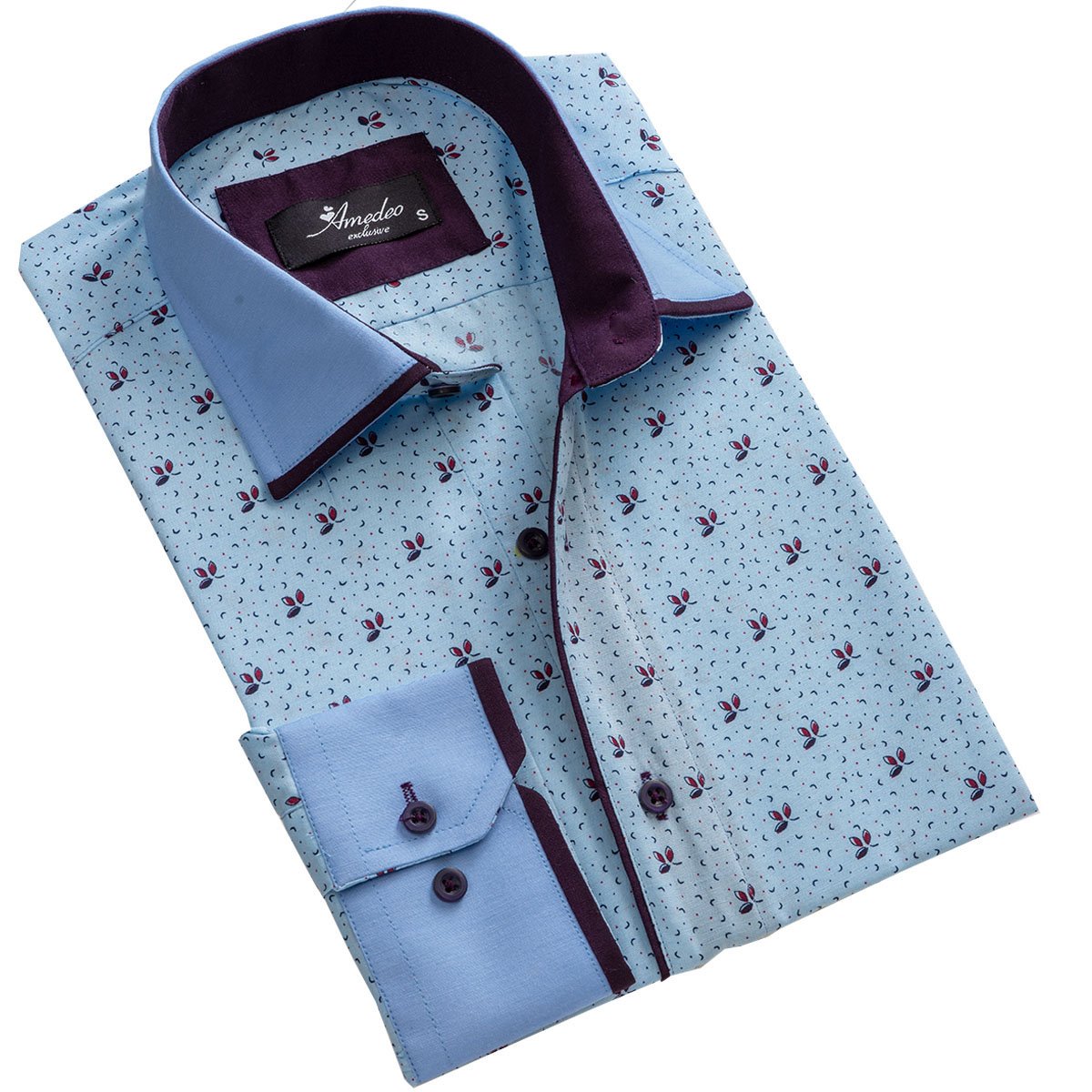 Light Blue & Purple Mens Slim Fit Designer Dress Shirt - tailored Cotton Shirts for Work and - Amedeo Exclusive