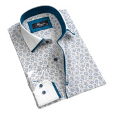 White Blue Paisley Mens Slim Fit Designer Dress Shirt - tailored Cotton Shirts for Work and Casual Wear - Amedeo Exclusive