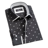 Black White Floral Mens Slim Fit Designer Dress Shirt - tailored Cotton Shirts for Work and Casual Wear - Amedeo Exclusive