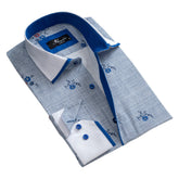 Light Sky Blue Floral Mens Slim Fit Designer Dress Shirt - tailored Cotton Shirts for Work and Casual Wear - Amedeo Exclusive