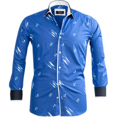 Medium Blue Accents Mens Slim Fit Designer Dress Shirt - tailored Cotton Shirts for Work and Casual Wear - Amedeo Exclusive