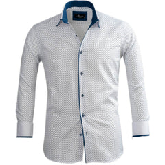 White & Blue Mens Slim Fit Designer Dress Shirt - tailored Cotton Shirts for Work and Casual Wear - Amedeo Exclusive