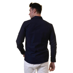 Solid Navy Blue Mens Slim Fit Designer Dress Shirt - tailored Cotton Shirts for Work and Casual Wear