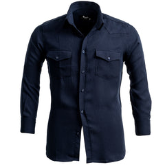 Solid Navy Blue Mens Slim Fit Designer Dress Shirt - tailored Cotton Shirts for Work and Casual Wear