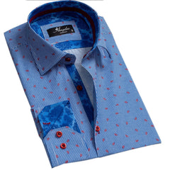 Striped Blue & White Mens Slim Fit Designer Dress Shirt - tailored Cotton Shirts for Work and Casual Wear - Amedeo Exclusive