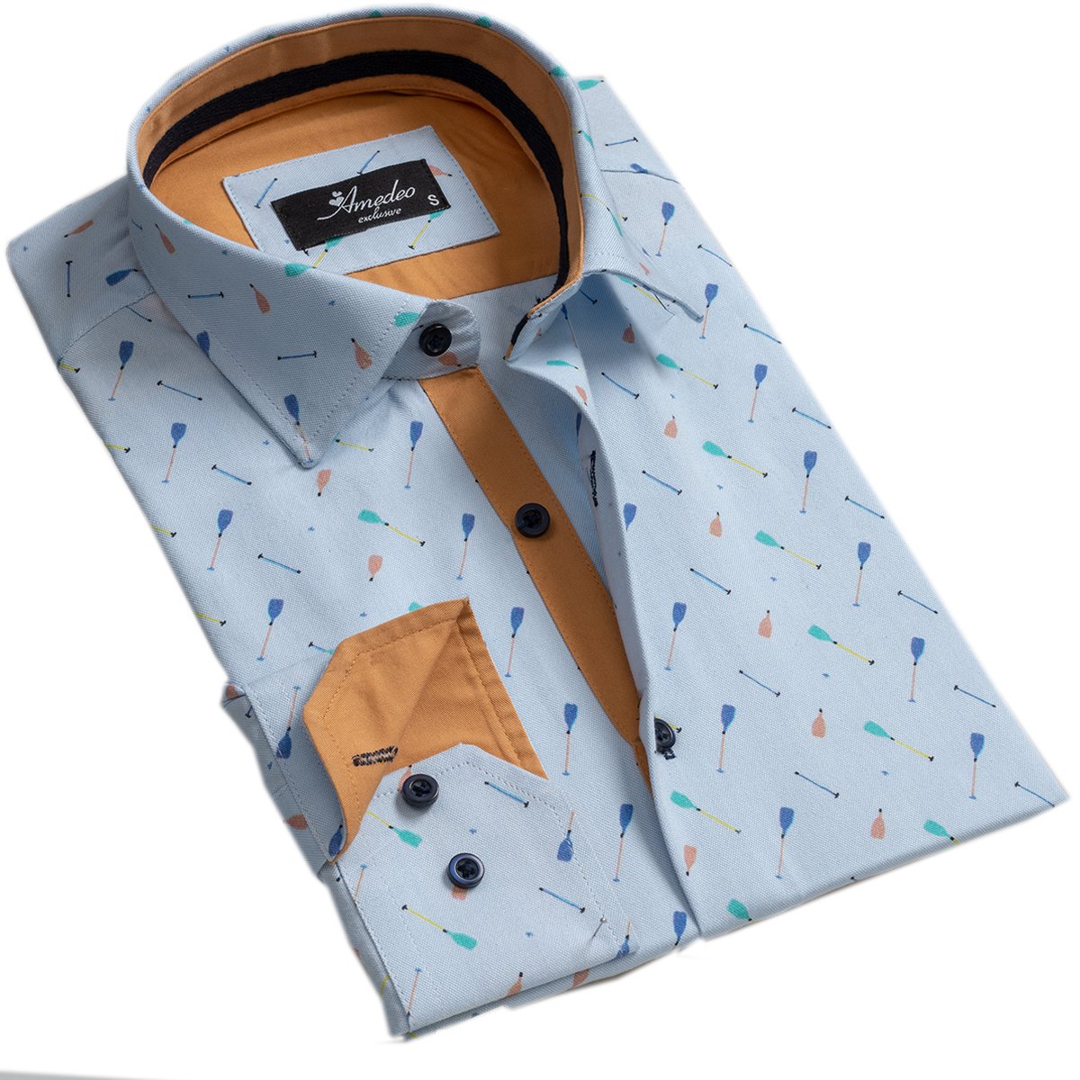 Light Blue Party Mens Slim Fit Designer Dress Shirt - tailored Cotton Shirts for Work and Casual Wear - Amedeo Exclusive