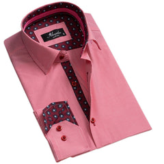 Red White Checkers Mens Slim Fit Designer Dress Shirt - tailored Cotton Shirts for Work and Casual Wear - Amedeo Exclusive