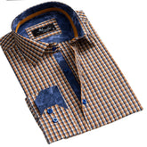 Tan Black White Mens Slim Fit Designer Dress Shirt - tailored Cotton Shirts for Work and Casual Wear - Amedeo Exclusive