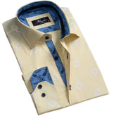 Light Yellow Floral Mens Slim Fit Designer Dress Shirt - tailored Cotton Shirts for Work and Casual Wear - Amedeo Exclusive