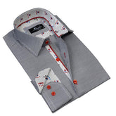 Black White Herringbone Mens Slim Fit Designer Dress Shirt - tailored Cotton Shirts for Work and Casual Wear - Amedeo Exclusive