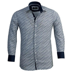 White with Blue Floral Mens Slim Fit Designer Dress Shirt - tailored Cotton Shirts for Work and Casual Wear - Amedeo Exclusive