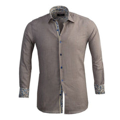 Brown White Checkered Mens Slim Fit Designer Dress Shirt - tailored Cotton Shirts for Work and Casual Wear - Amedeo Exclusive