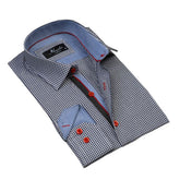 Navy Blue White Checkered Mens Slim Fit Designer Dress Shirt - tailored Cotton Shirts for Work and - Amedeo Exclusive