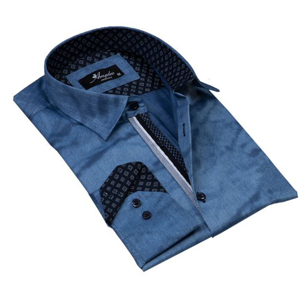 Denim Blue Mens Slim Fit Designer Dress Shirt - tailored Cotton Shirts for Work and Casual Wear - Amedeo Exclusive