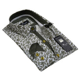 Green White Leaves Mens Slim Fit Designer Dress Shirt - tailored Cotton Shirts for Work and Casual - Amedeo Exclusive