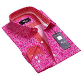 Pink Red & White Paisley Mens Slim Fit Designer Dress Shirt - tailored Cotton Shirts for Work and Casual Wear - Amedeo Exclusive