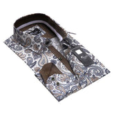 White Brown Floral Mens Slim Fit Designer Dress Shirt - tailored Cotton Shirts for Work and Casual Wear - Amedeo Exclusive