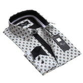 White with Black & Blue Squares Mens Slim Fit Designer Dress Shirt - tailored Cotton Shirts for Work and Casual Wear - Amedeo Exclusive