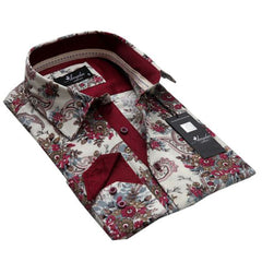 Cream Floral Mens Slim Fit Designer Dress Shirt - tailored Cotton Shirts for Work and Casual Wear - Amedeo Exclusive