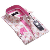 White Pink Striped Floral Mens Slim Fit Designer Dress Shirt - tailored Cotton Shirts for Work and Casual Wear - Amedeo Exclusive