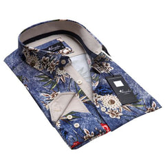 Purplish Blue Floral Mens Slim Fit Designer Dress Shirt - tailored Cotton Shirts for Work and Casual Wear - Amedeo Exclusive