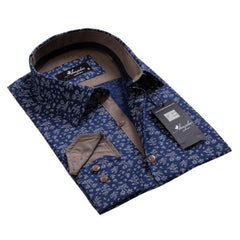 Tropical Navy Blue Mens Slim Fit Designer Dress Shirt - tailored Cotton Shirts for Work and Casual - Amedeo Exclusive