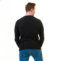 Dark Black Wool Luxury Zippered With Sweater Jacket Warm Winter Tailor Fit