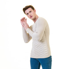 Off White Printed European Wool Luxury Zippered With Sweater Jacket Warm Winter Tailor Fit