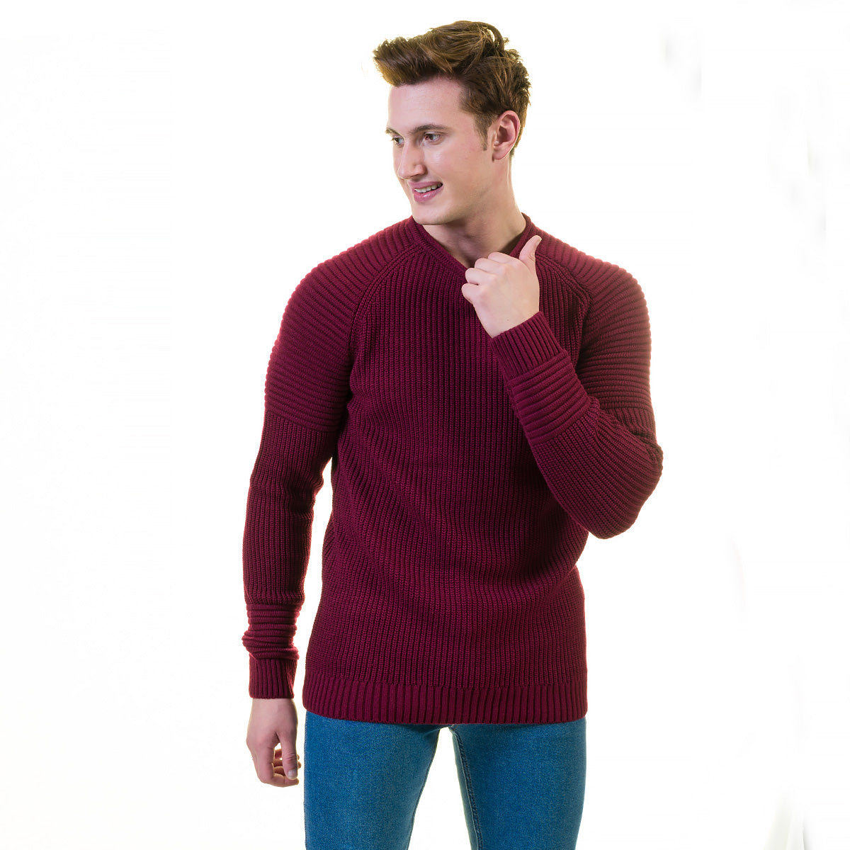Solid Maroon European Wool Luxury Zippered With Sweater Jacket Warm Winter Tailor Fit