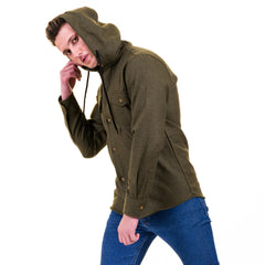 Solid Olive Green European Wool Luxury Zippered With Hoodie Sweater Jacket Warm Winter Tailor Fit