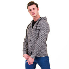 Black White Harringbone European Wool Luxury Zippered With Hoodie Sweater Jacket Warm Winter Tailor Fit