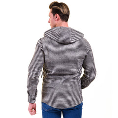 Black White Harringbone European Wool Luxury Zippered With Hoodie Sweater Jacket Warm Winter Tailor Fit