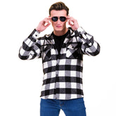 Black White Big Check European Wool Luxury Zippered With Hoodie Sweater Jacket Warm Winter Tailor Fit